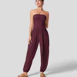 HALARA Ribbed Tube Backless Pocket Jumpsuit M Maroon NWT